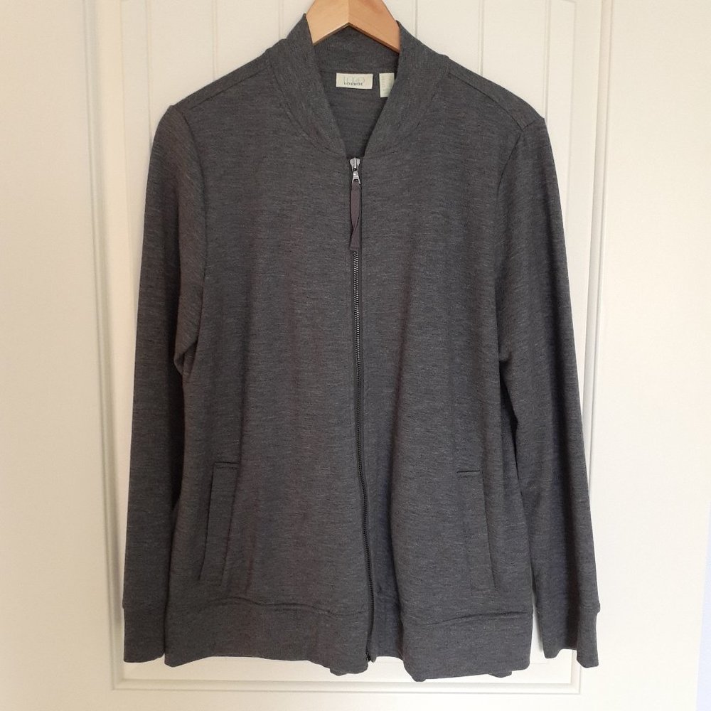 LOGO Lounge Full Zip Front Hi-Low Jacket - Dark Gray Size L